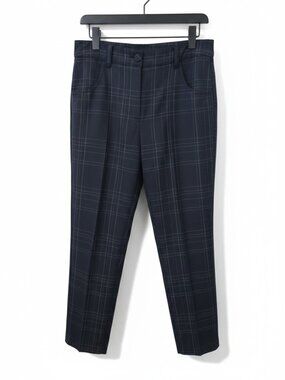 Theory Checked Ankle-Length Slim Trousers – Navy / Dark Blue Multi